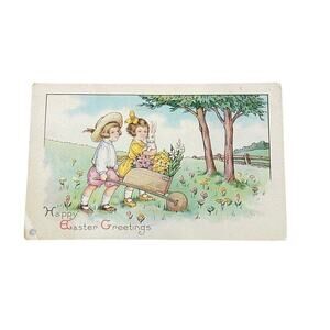 VINTAGE Happy Easter Greetings Postcard 1922 RETRO